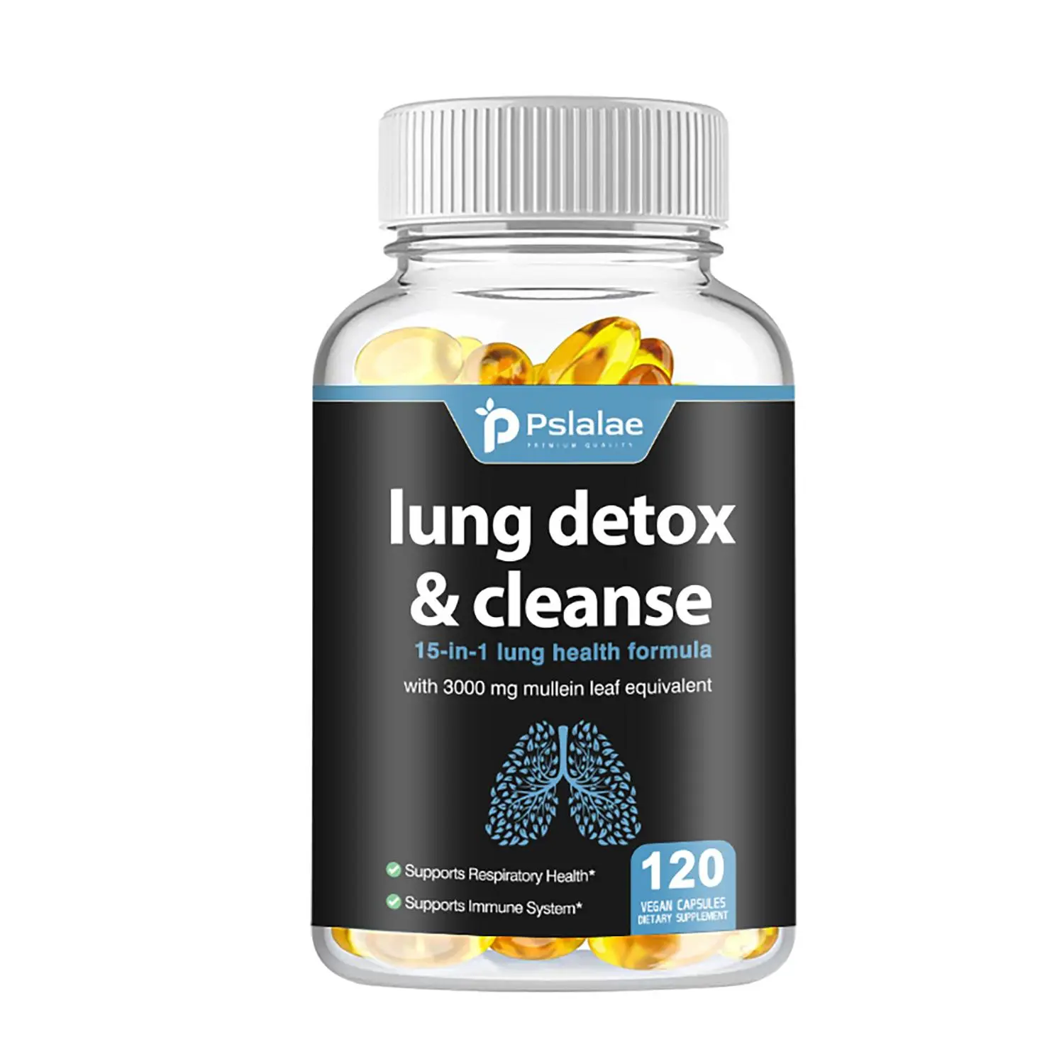 Pslalae GMP Certified Third-Party Lab Tested Lung Support Dietary Supplement Capsules - 15-in-1 Natural Mullein Botanical Extracts Blend, Supports Lung Cleanse, Respiratory Health, Immune Function for Adults (1-2 Capsules Twice Daily)