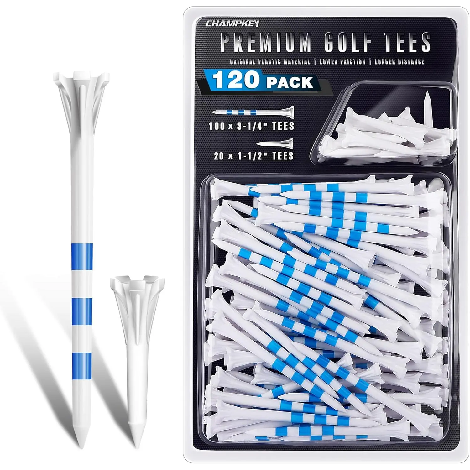 5-Prong Plastic Golf Tees, 100/120 Pack of Performance Golf Accessories Designed for Longer Distance and Reduced Ball Contact