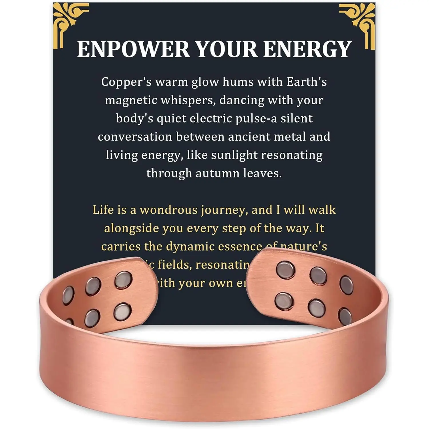 Copper Bracelet for Men and Women, 99.99% Pure Copper Magnetic Bangle with 18pcs 3800 Gauss Magnets, Adjustable Jewelry Gift(Plain Design)