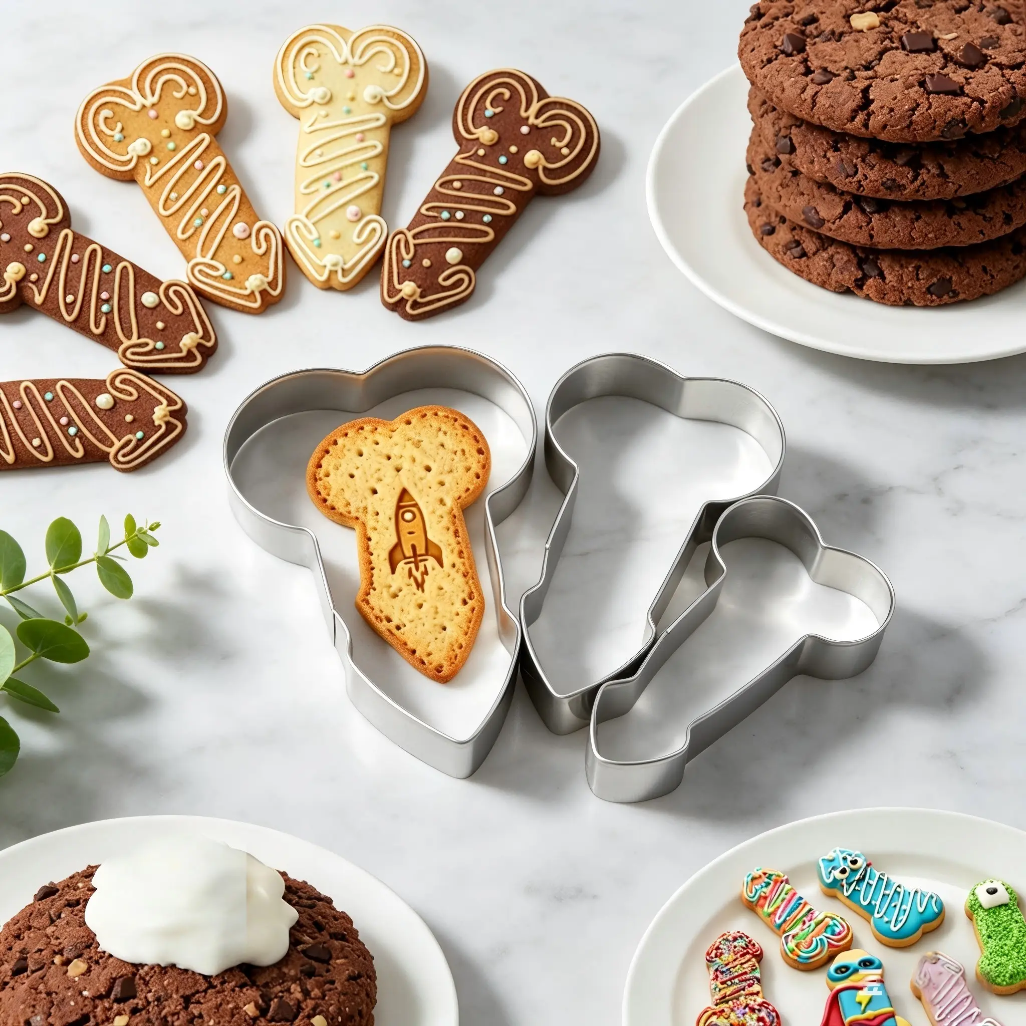 3 Pcs Cookie Cutters Set Stainless Steel Creative Funny Rocket Shaped for Halloween Christmas Holiday DIY Cocktail Parties, Food Grade Easy Clean Durable Biscuit Molds Kitchen Baking Supplies