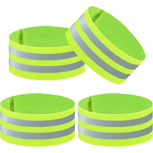 4 Pack Adjustable Reflective Bands Elastic High Visibility Arm Wrist Ankle Leg Straps, Safety Running Gear for Night Running Cycling Walking (Green)