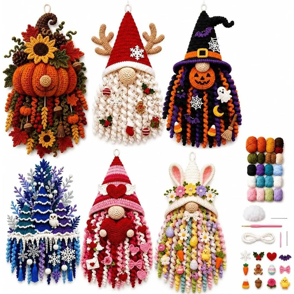 DIY Seasonal 3D Crochet Door Hanger Kit Collection, Handmade Wall Hanging