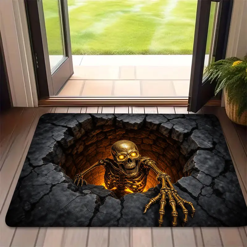 Skull Horror Entrance Floor Mat, Non-Slip Machine Washable Easy to Clean Polyester Carpet, Suitable for Home And Outdoor Decoration, Suitable for Entrance, Bedroom, Balcony, Gift Home Decoration