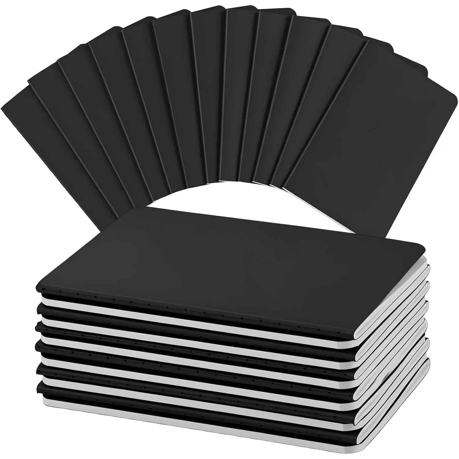 12 Pack Black Mini Notebooks Bulk, A6 Small Lined Pocket Notebook | 3.5 x 5.5 In, Sturdy Cardstock Covers, Lay-Flat Saddle Stitched, For Men Notes, Lists, School, Office, Travel