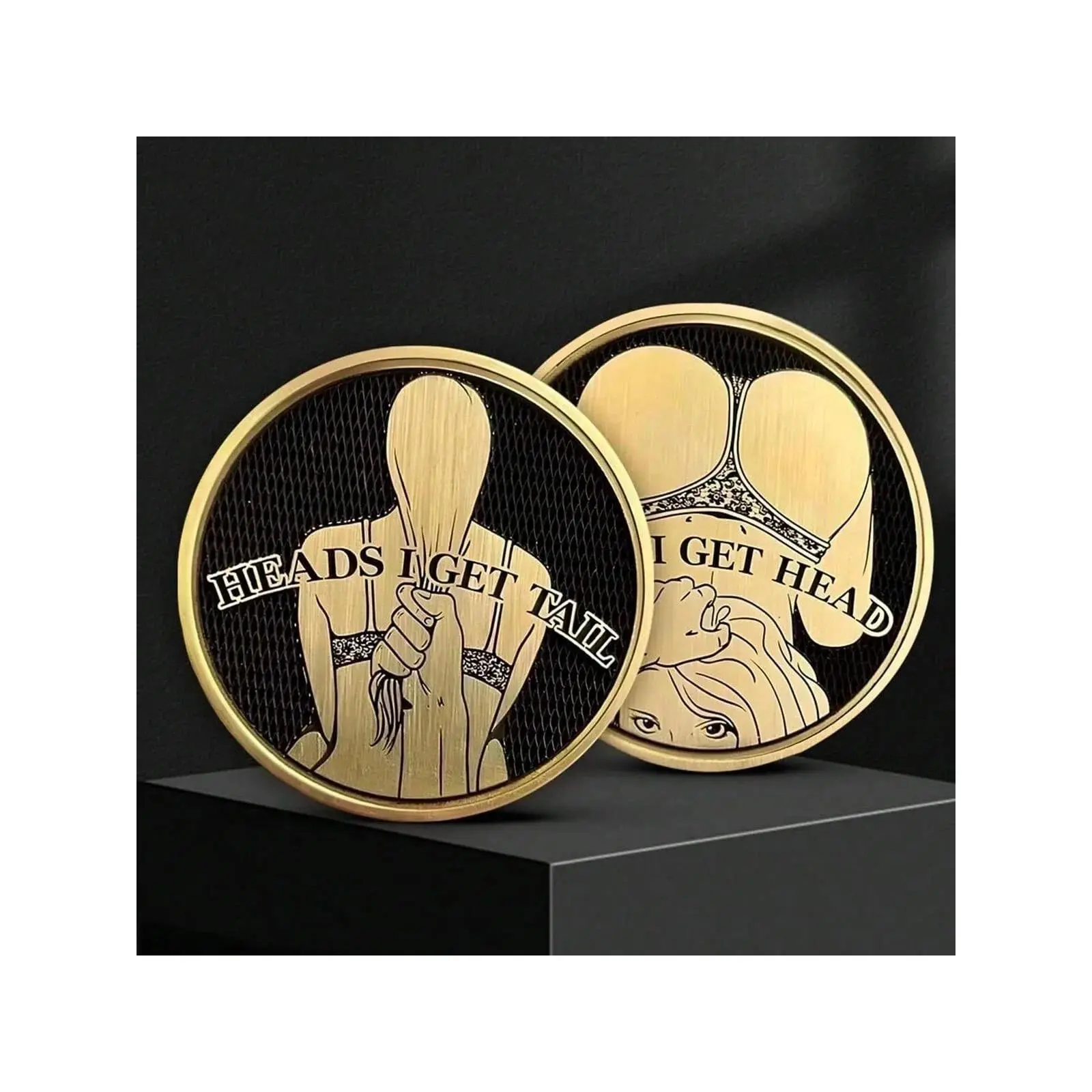 2PCS Creative New Funny Heads and Tails Coins Valentine's Day Fun Coins, 2D Flat Memorial Badge with Couple Figures, Elegant Valentin