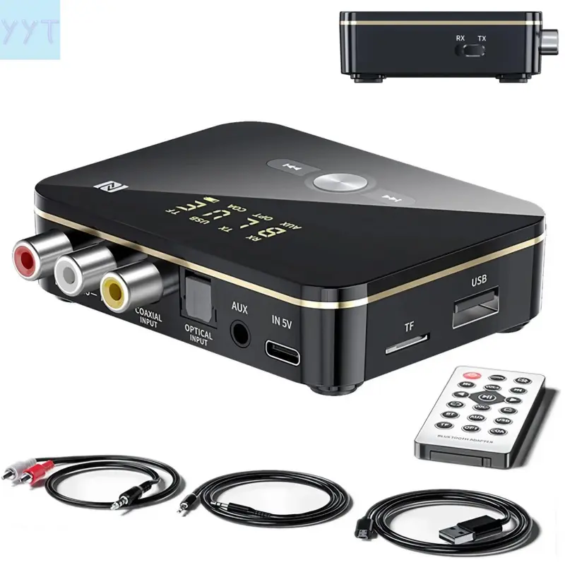 YYT1 BT 5.0 Receiver and Transmitter,-enabled Wireless Adapter Streaming Sound Systems, Car Auxiliary, Home TV Stereo, Smartphones, Tablets and Speakers, Low Latency and HD Audio, Cables, Box, USB, Audio Equipment