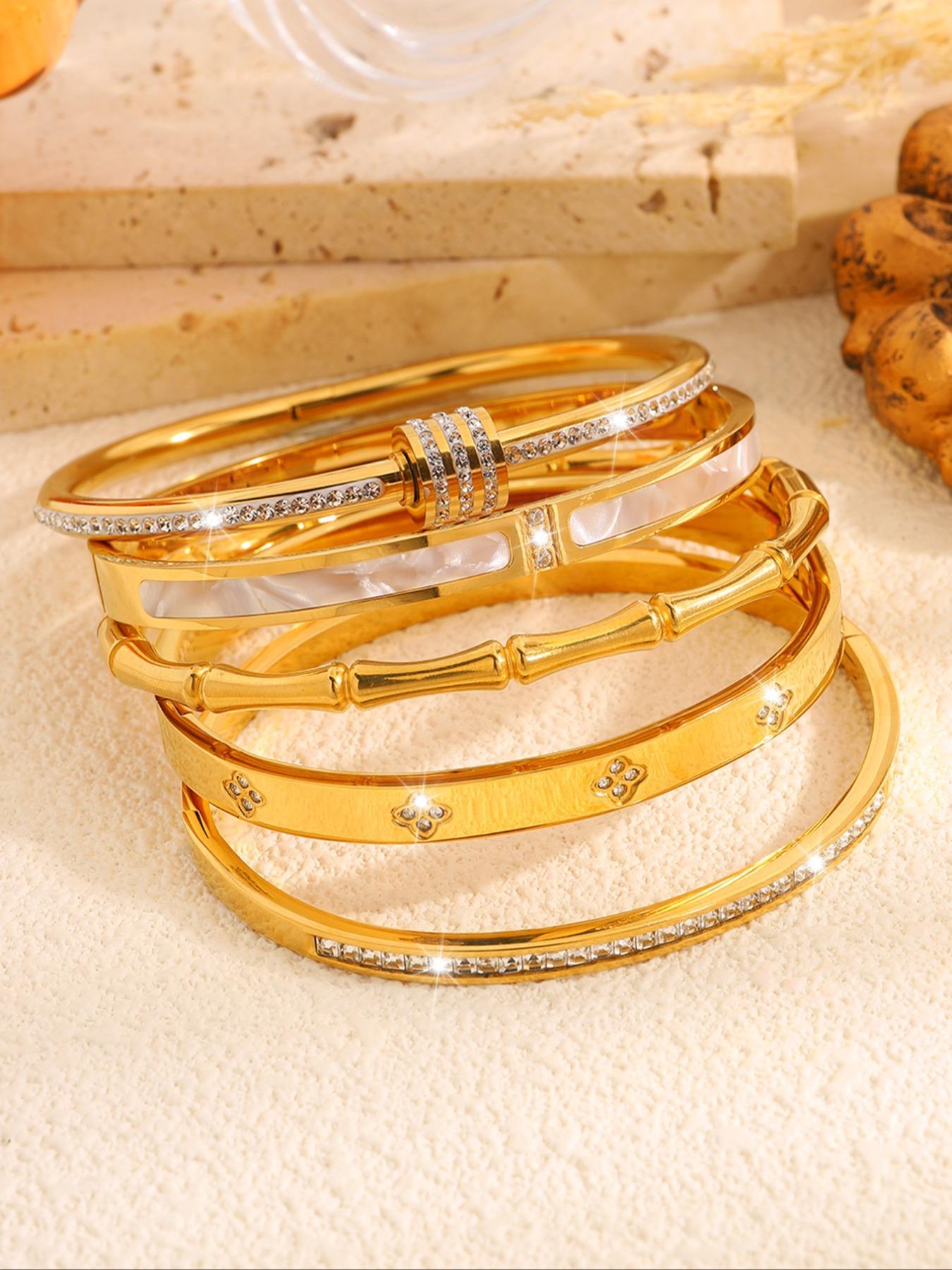 Elegant Fashion Bangle Bracelet Set, Stainless Steel Jewelry for Party, Daily Clothing Decor, Trendy All-match & Exquisite Jewelry for Birthday Gift, Bangles Bracelets Set