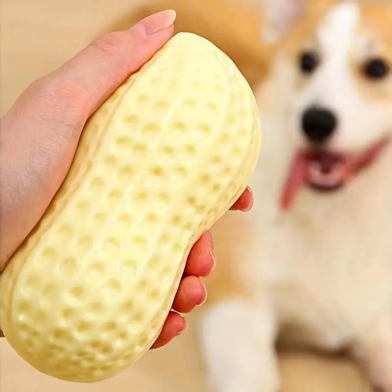 1PC Peanut Design Dog Chew Rubber Toys, Durable Chew Tough Squeaky Dog Grinding Teeth Toys