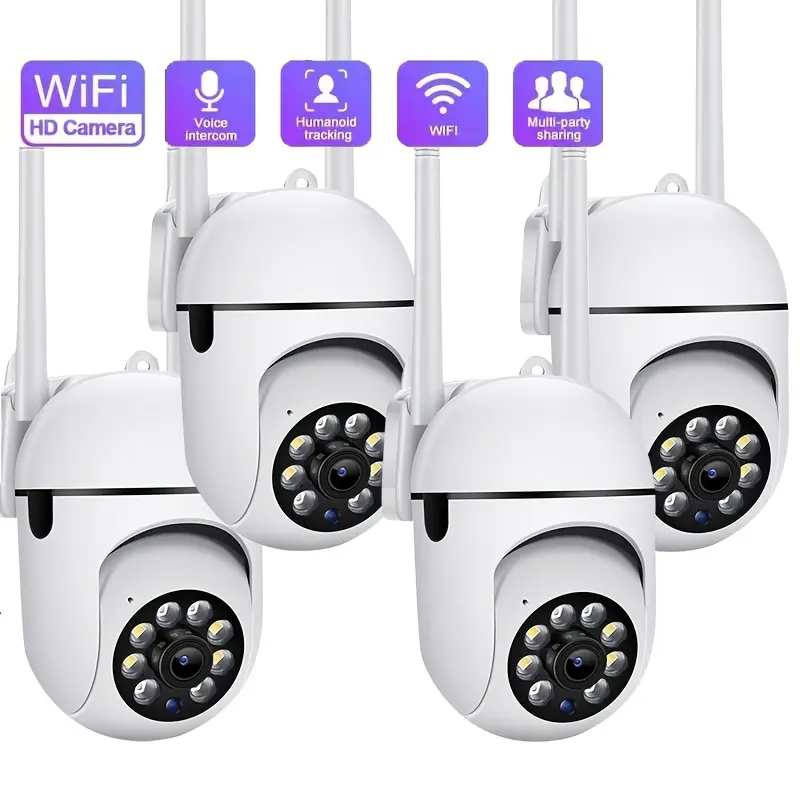 4pcs 1080P/5G Wireless WiFi Camera/color Night Vision/two-way Audio/360-degree Pan/tilt/zoom, AI Motion Tracking And Detection/home Security Monitoring/spotlight, And Alarm/cloud Storage And SD Card Storage.., Property Protection