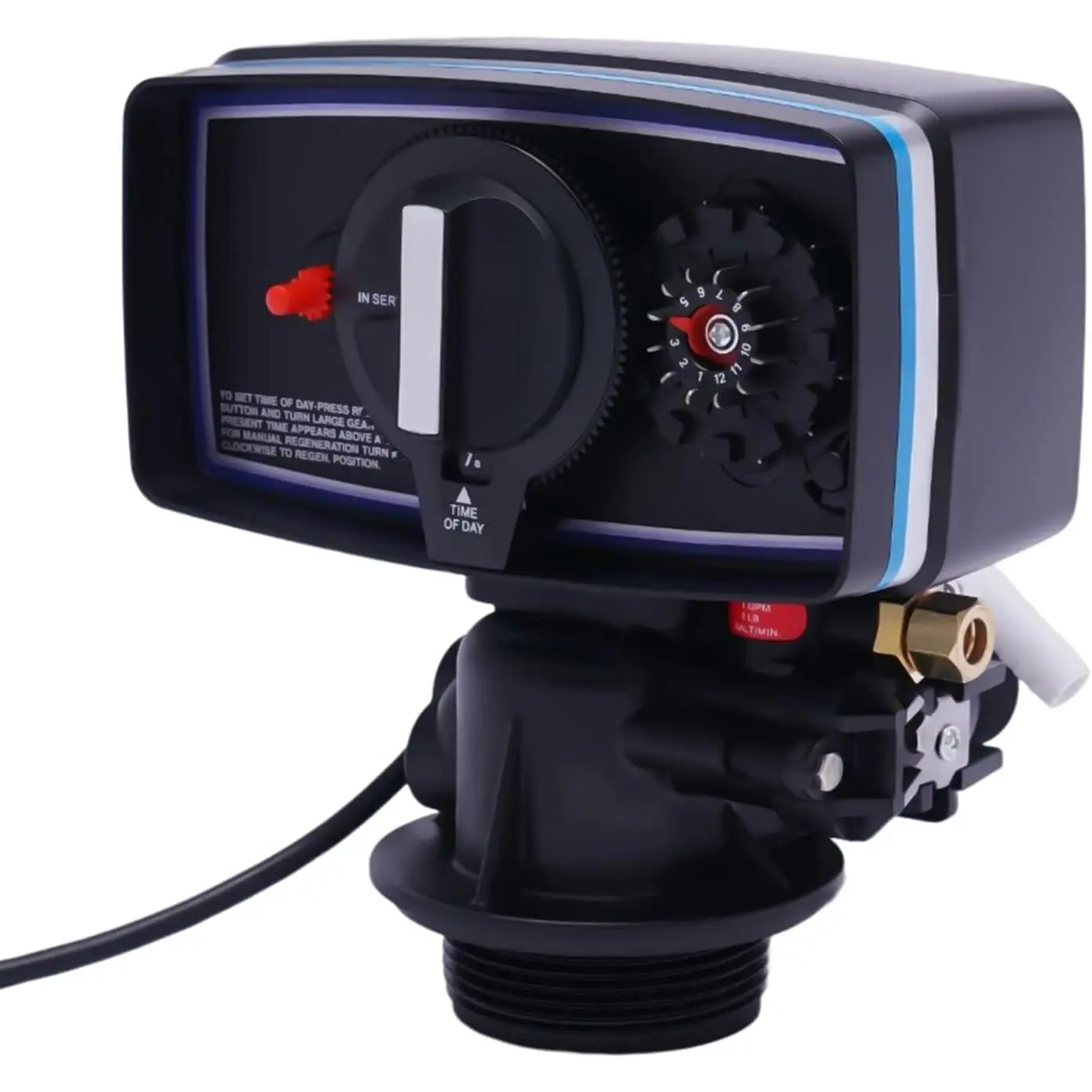 Fleck 5600 Fully Automatic 12-Day Cycle Water Softener Control Valve - ABS Plastic, 110V, 1.75kg Black Sensor Clock Control Valve for Water Softening Cartridges