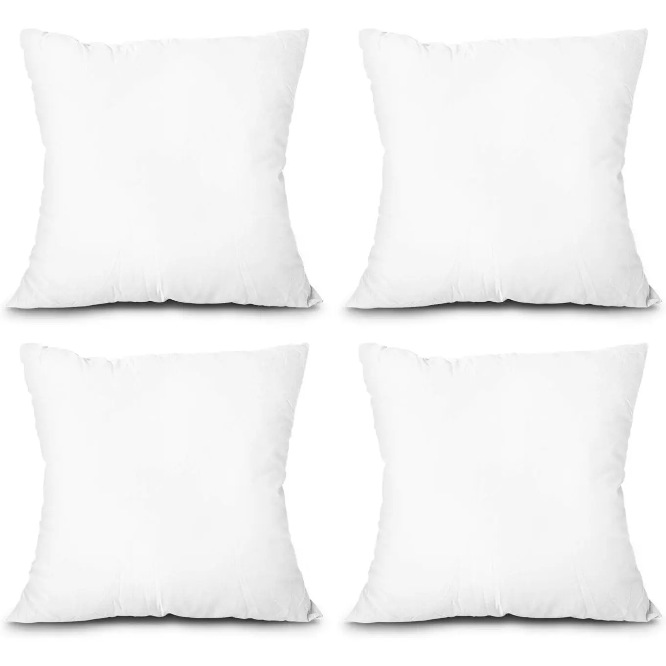 Throw Pillow Inserts, Set of 4 Lightweight Down Alternative Polyester Pillow, Couch Cushion, Sham Stuffer, Machine Washable. (White, 18x18)