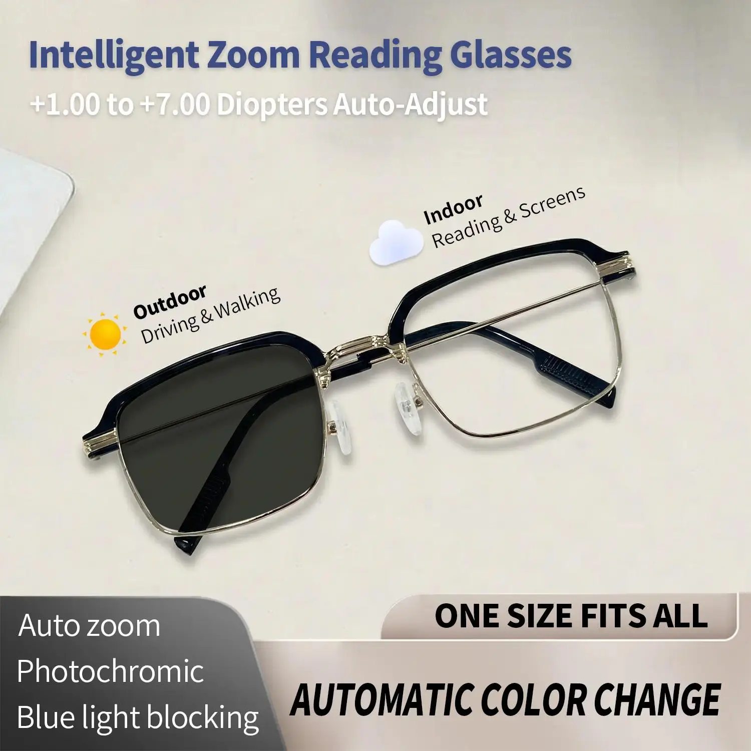 Auto-Adjusting  Reading Glasses-Anti-Blue Light, UV Protection | Perfect for Work, Travel & Everyday Comfort, Reading Eyeglasses