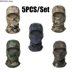 5-Pack Camouflage Windproof UV Protective Balaclava Face Mask, Multi-Functional Breathable Neck Gaiter Helmet Liner, Practical Tactical Outdoor Accessory Ideal For Daily Motorcycle Trips, Ski Sessions And Long Distance Hiking Adventures
