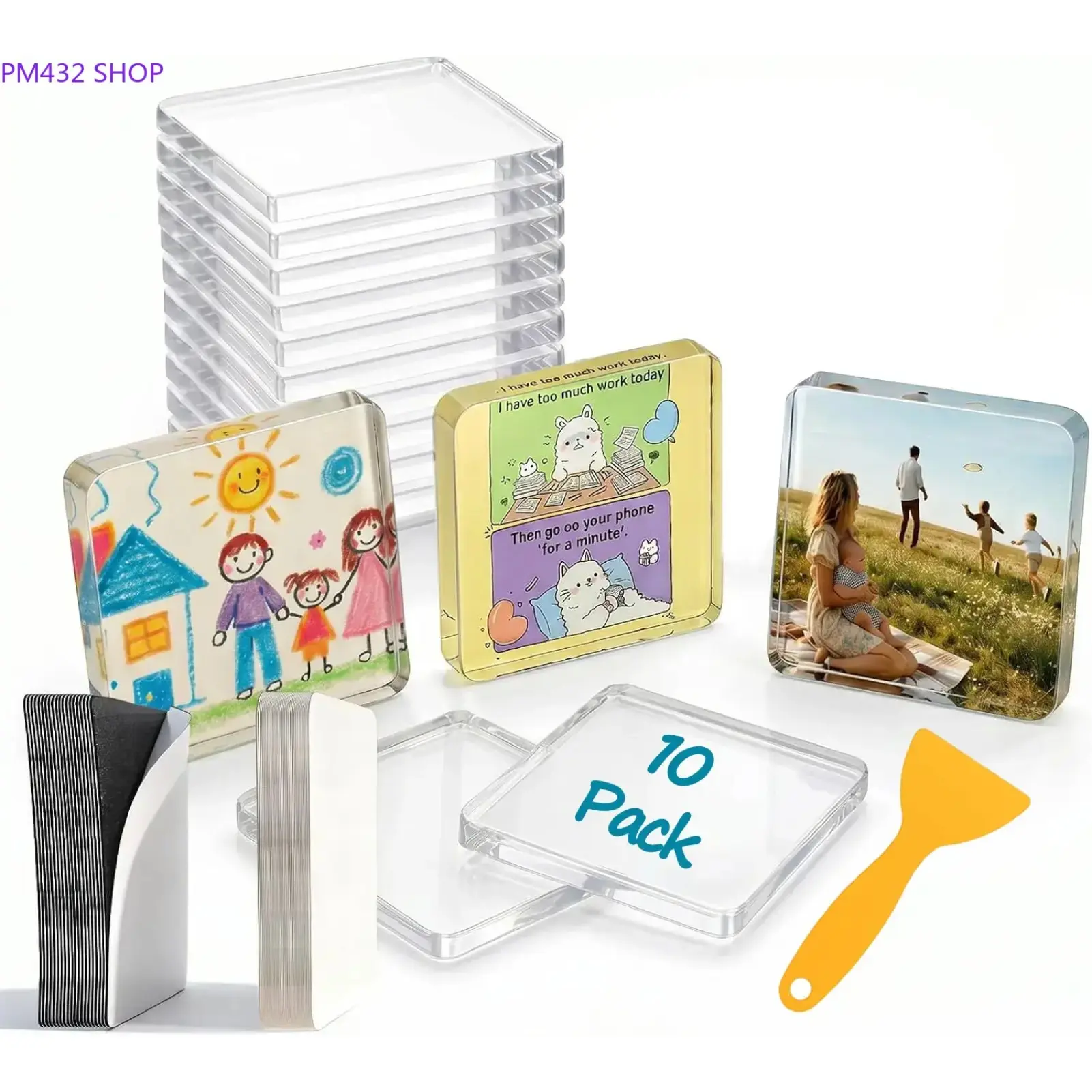 2" x 2" Clear Acrylic Magnetic Photo Frames with Adhesive Backing, DIY Square Fridge Magnets for Photos, Crafts, Kitchen, Office and Classroom Decor