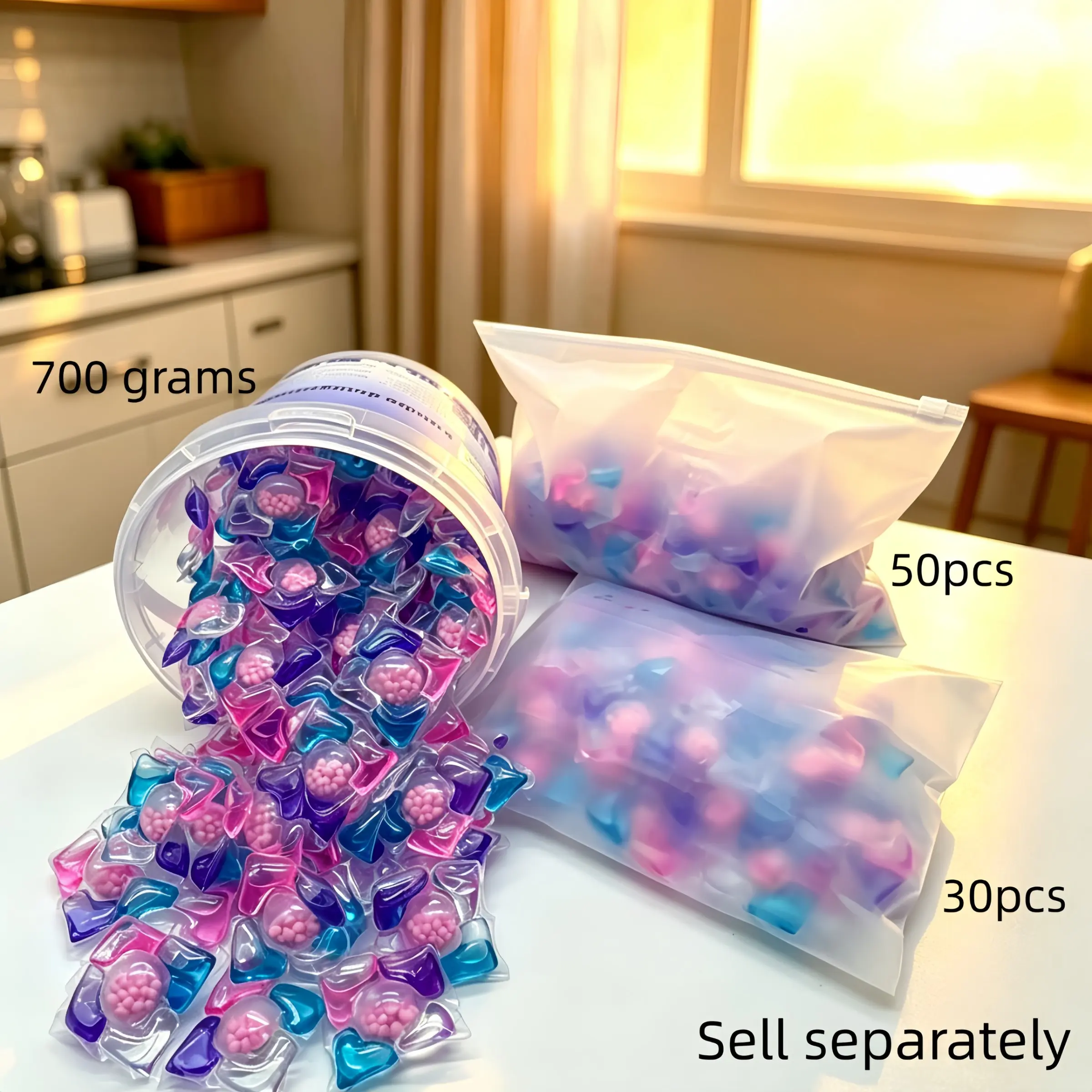 700g Laundry Detergent Pods, 30/50 Count, Five-In-One Washing Beads, Long-Lasting Scent, Softening Fabric, Home & Travel Use