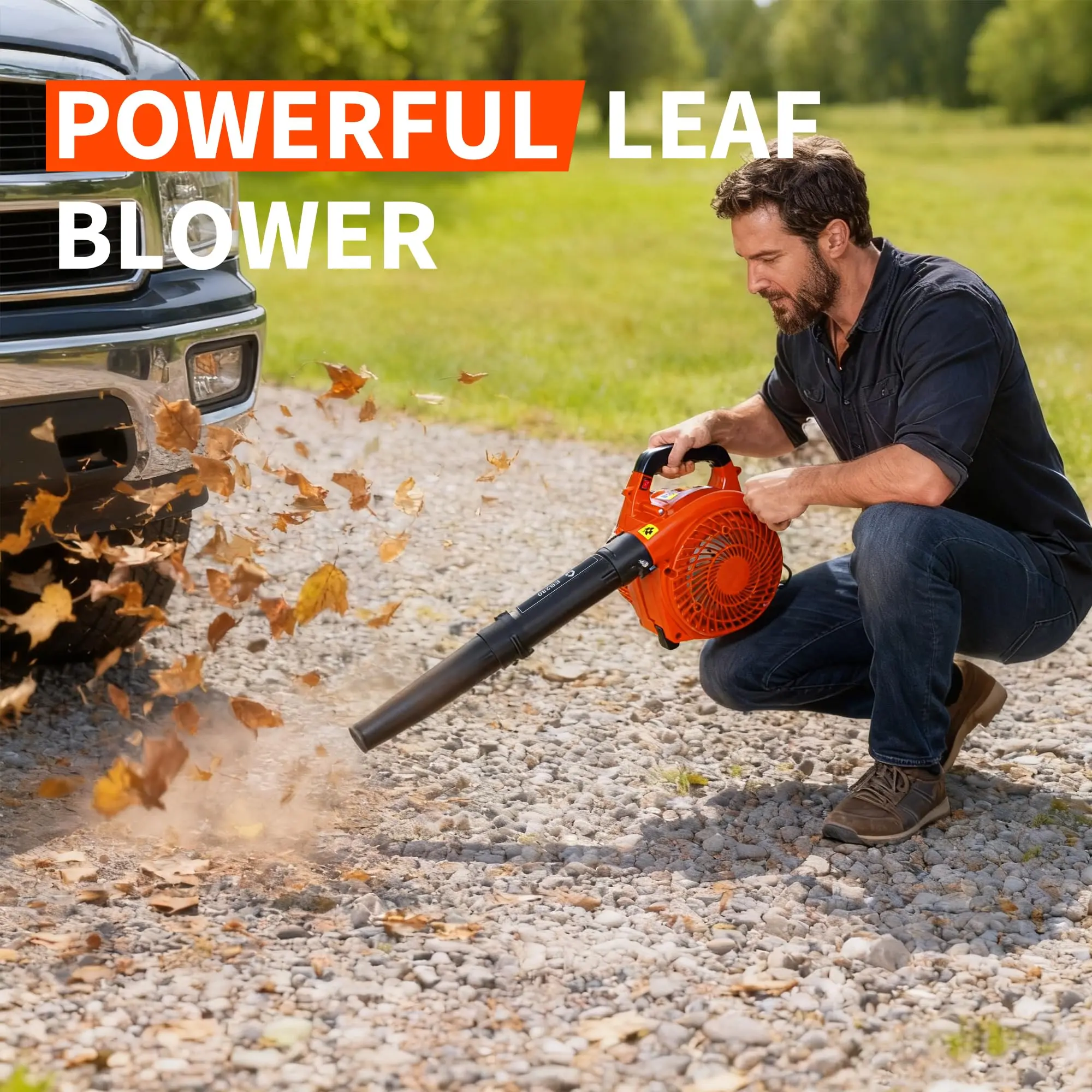 Garvee Upgraded High Power Flow Handheld Gas Leaf Blower with 1.1-HP 2-Cycle Gas Engine, 490 CFM Airflow & 280 MPH, for Lawn Care Users & Outdoor Surfaces Cleaning