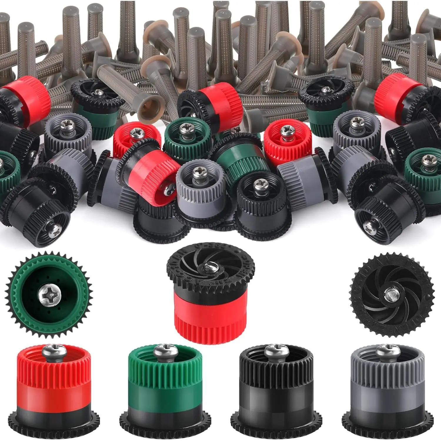 16 Pcs Variable Arc Nozzle Radius High Efficiency Replacement Pop up Sprinkler Heads Compatible with Rainbird, Hunter, Orbit Pop-up Sprinklers (10/12/15/17 Van,Red,Green,Black,Gray)