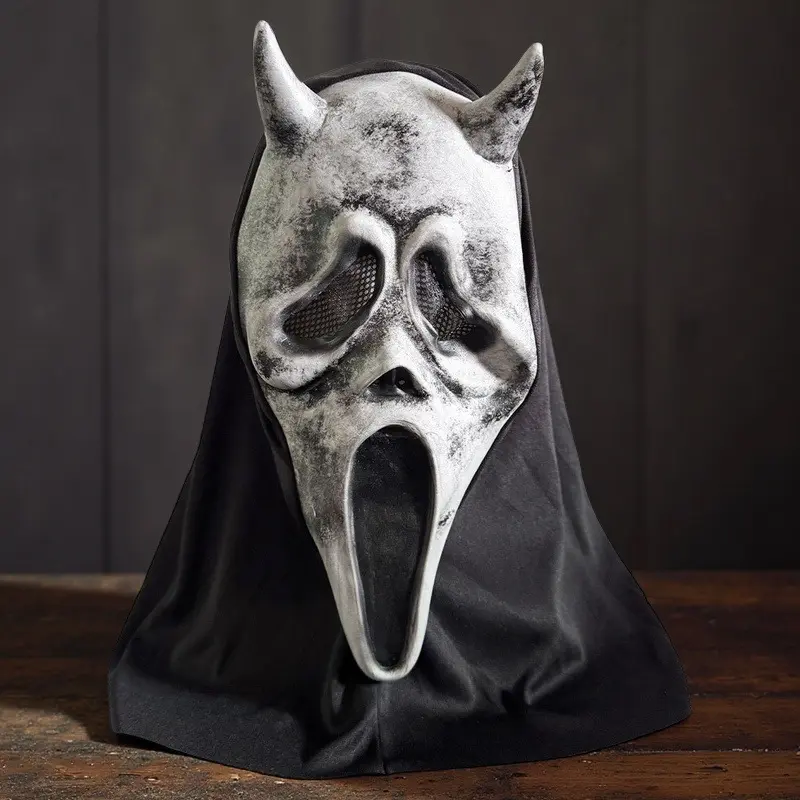 Horrible Screaming Ghost Face Latex Mask Halloween Cosplay Party Prank Face Cover Prop