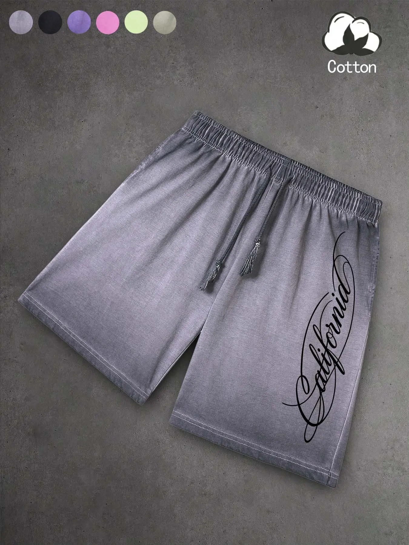 Y2K Street Style Washed Cotton Drawstring Shorts, Loose Fit Knee-Length Unisex, Chicano Letter Print, Ideal for Skateboarding & Daily Wear