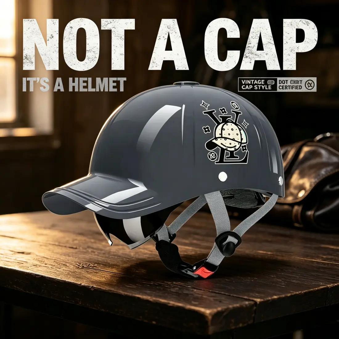 VintageBaseballCapBrimMotorcycleHelmetHiddenSunshadeLensLightweightComfortableHalfHelmetfo ElectricScooterCommuting Riding Helmet