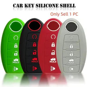 Silicone 5-Button Key Fob Cover for Nissan, Compatible with 2017-2021 Rogue, Maxima, Altima Sedan, Pathfinder, Durable Remote Case Protector, 1pc, Key Covers