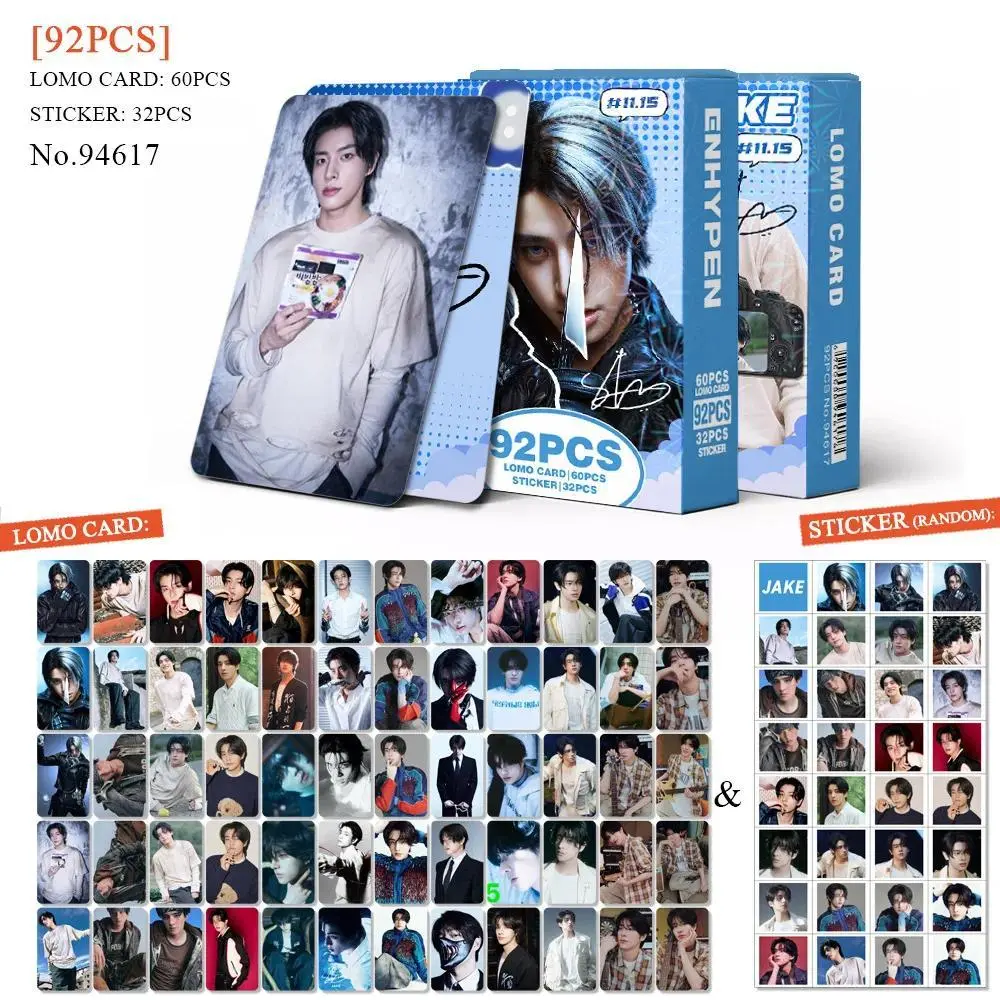Enhypen, Engene, Kpop Photo Cards, 92Pcs (60 Lomo Cards + 32 Stickers), High-Definition Photo Cards, Collectibles, Fans Merch Album, Concert Goods, Small Gifts, Holiday Gifts, Decorations