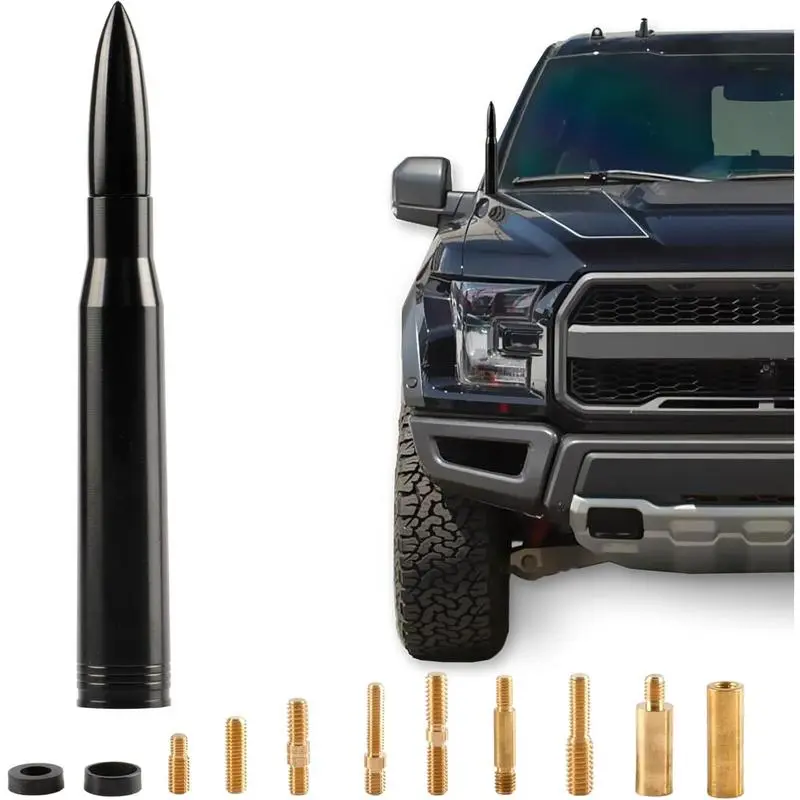 Black 50 Cal American Flag Bullet Antenna - Anti-Theft Auto Accessories, Compatible with Ford F-Series, Super Duty, Raptor & Mustang Trucks, Hood/Roof Mount, Radar Detector Car Gadget, TPS Sensor, Accessories for Car