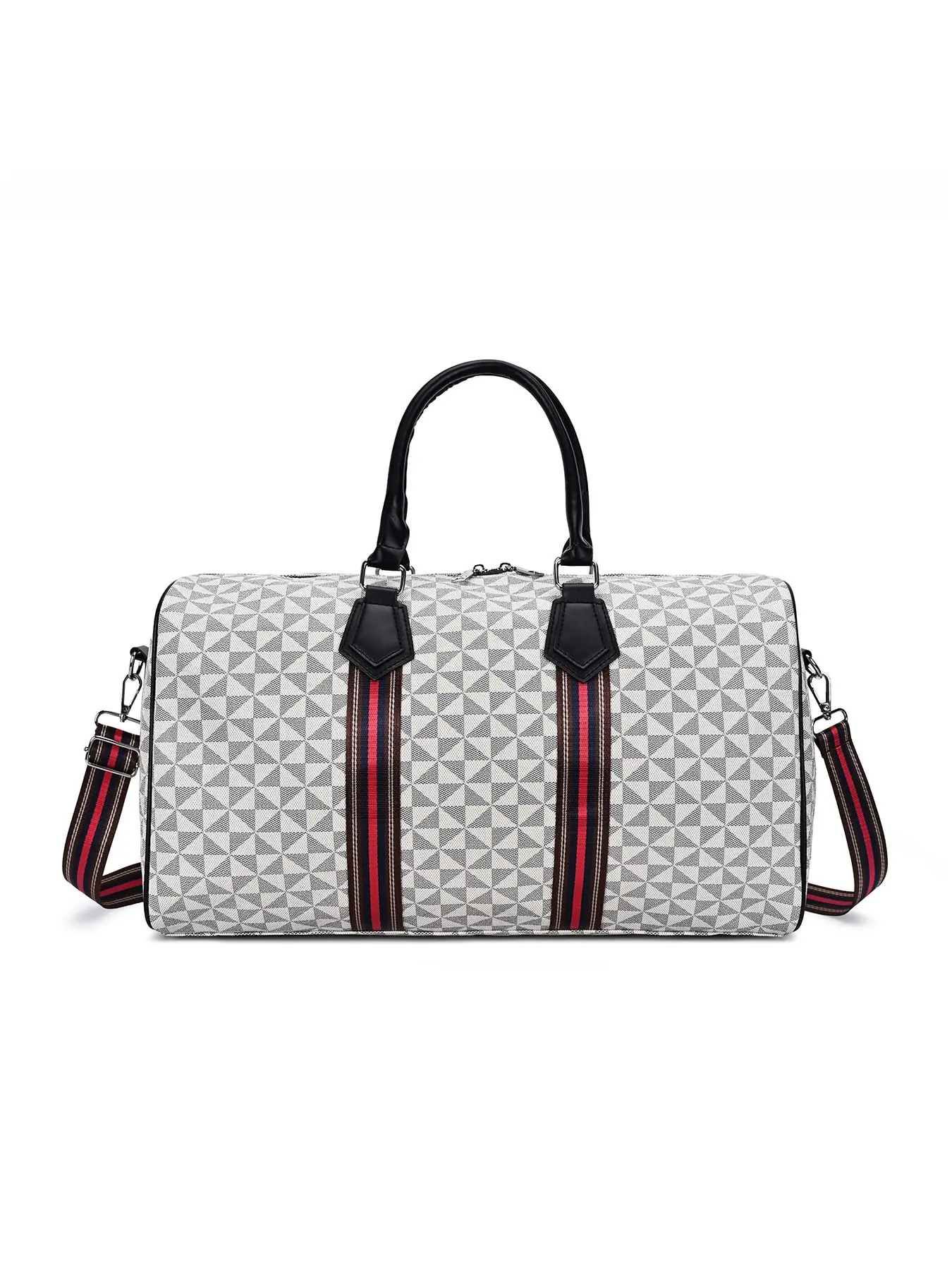 Vintage Geometric Print Travel Bag, Durable PU Material, Large Capacity, Adjustable Strap, Anti-Wear Bottom, All Seasons Use