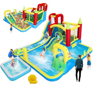 11 In1 Inflatable Slide Water Park Dry And Wet Slides Large Pool Water Gun Trampoline Climbing Wall Basketball Hoop And Ring Toss Game Outdoor Indoor Backyard Party Bounce Castle For Kids