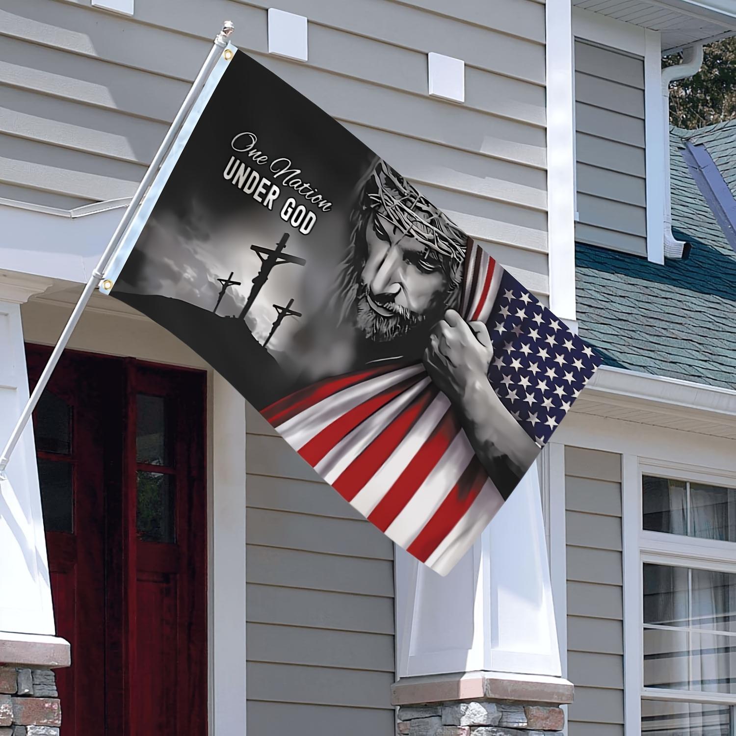 One Nation Under God Flag, 1 Count 3x5 Christian Patriotic American Flag with Jesus & Cross Design, Durable Polyester Outdoor Decor for Yard, House