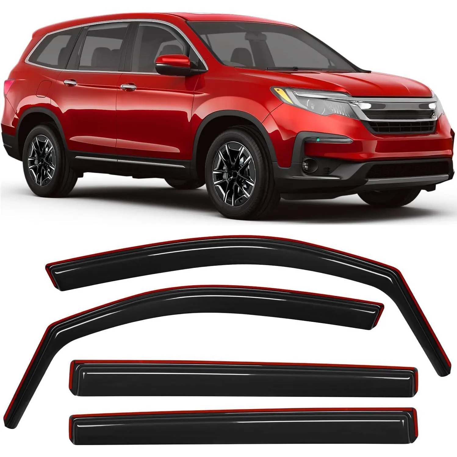 Nilight In-Channel Windshield & Car Side Window Deflectors Visors - Car Accessories, Auto Parts Accessories for Honda Pilot 2016-2022, 4PCS Smoke Tinted Rain Guards, Sleek Low-Profile Design, Anti Fog, Enhanced Ventilation, Secure Inside-Mount Fit