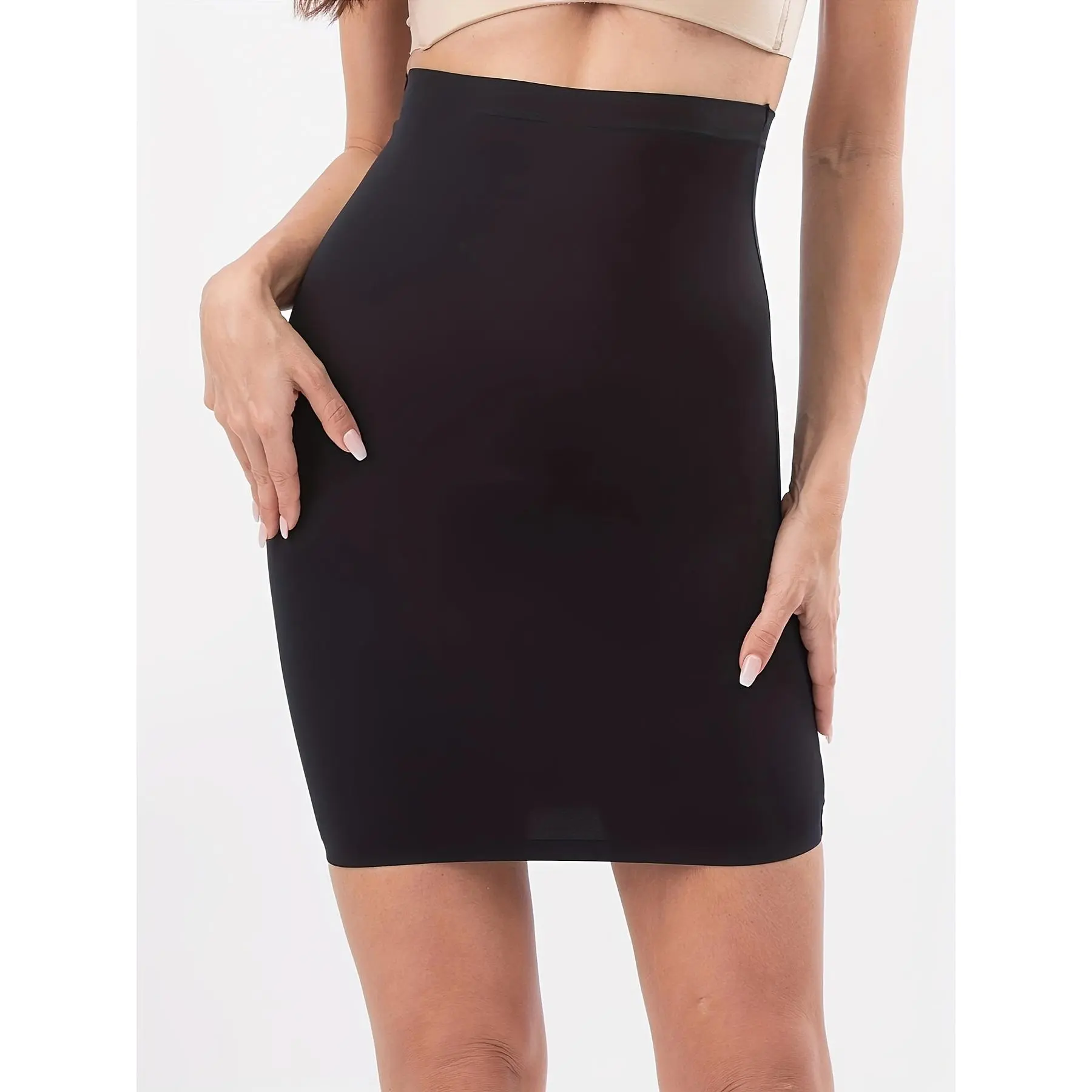 Women's High-Waisted Fitted Bodycon Mini Skirt - Knit Elastane Fabric (83% Polyamide), Seamless Tummy Control, Stretchy, Solid, Machine Washable, Everyday & Formal Use