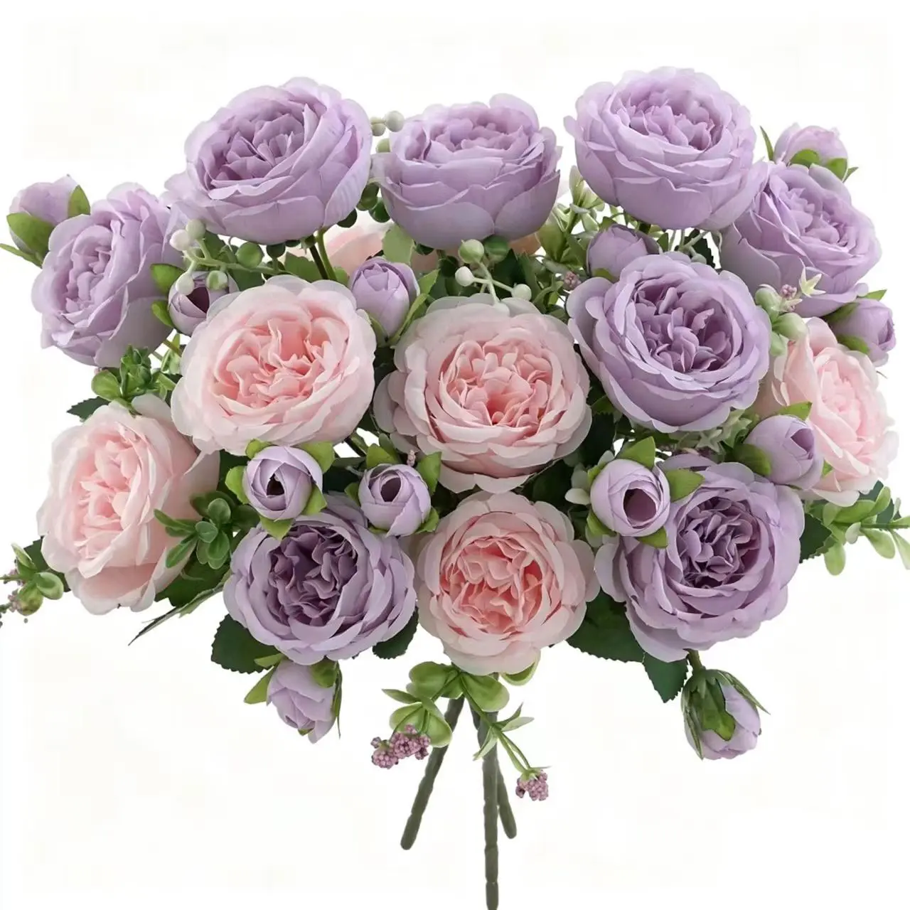 New 4-piece realistic peony bouquet - realistic blooming peonies with green leaves, suitable for weddings, Thanksgiving, Mother's Day, Valentine's Day, autumn decoration - indoor and outdoor plastic flowers, without vase