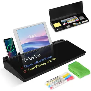 Desktop Glass Whiteboard with Storage Dry Erase Board with Computer Keyboard Stand & Drawers for Home School Office Desk Organizers Accessories - Black