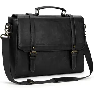 Men's Crossbody Bag 15.6inch Vintage Leather Waterproof Laptop Briefcase Men's Large Computer Bag Leather Satchel Vintage Shoulder Bag Suitable for Office, Business Travel, College