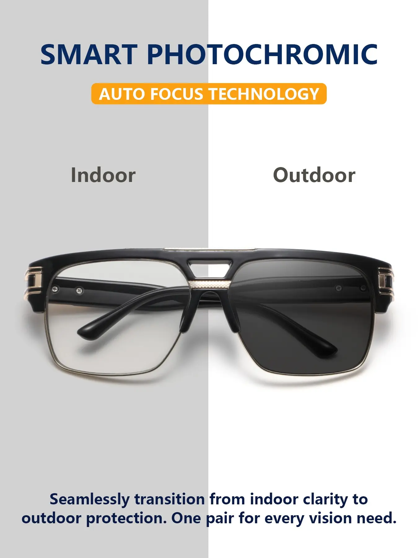 Metal Plastic Frame Photochromic Glasses, Elegant Lightweight Business Style, All Seasons Fashion Eyewear, Semi Rimless Design, Fashionable Frames Glasses, Stylish Eyewear, Fashion Eyeglasses