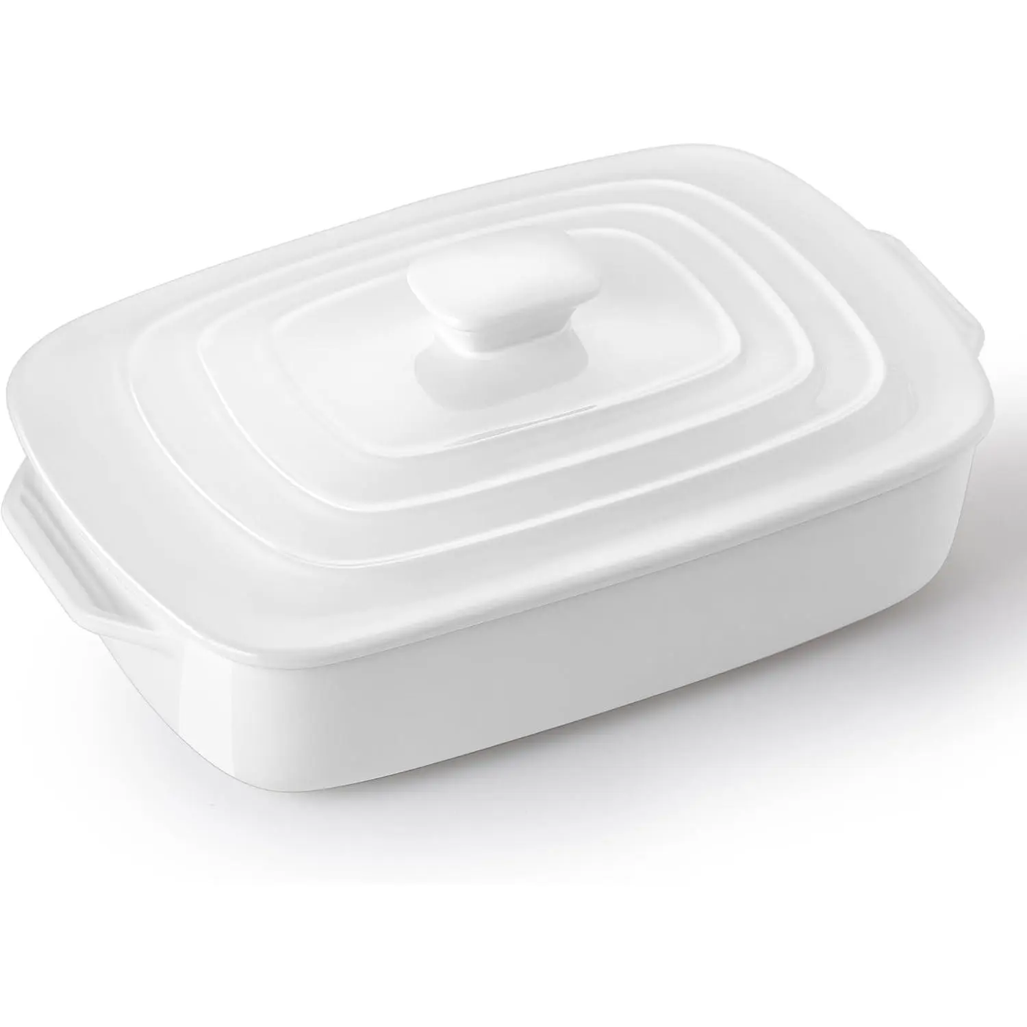 Large Ceramic Casserole Dish with Lid, 4 QT Baking Dish,White |   9x13 inch deep rectangular stoneware baking dish with lid, perfect for lasagna, casseroles, baking, serving, and gifting