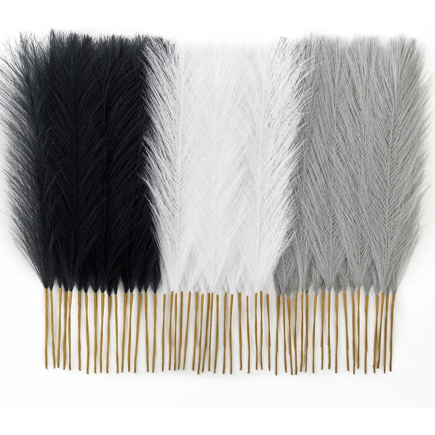 50 count Pampas Grass 17in,  Pampas Grass Artificial  Vase Filler Flower Arrangement for  Party Living Room Decor(Black & Grey & White)