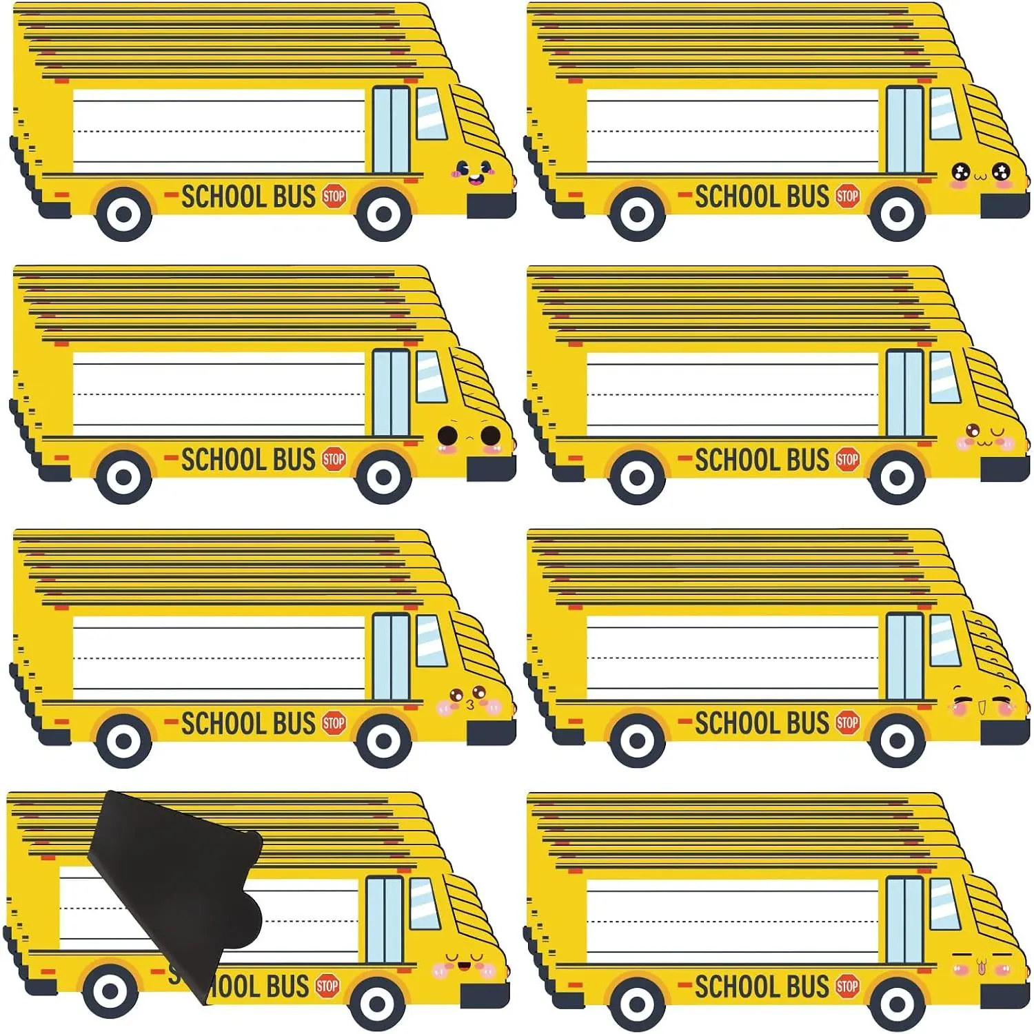48 count  Name Tags  Dry Erase Labels Thickened   Name Plate Stickers for Locker Classroom Desks Whiteboard Office Supplies (School Bus, 8 Smile Designs)