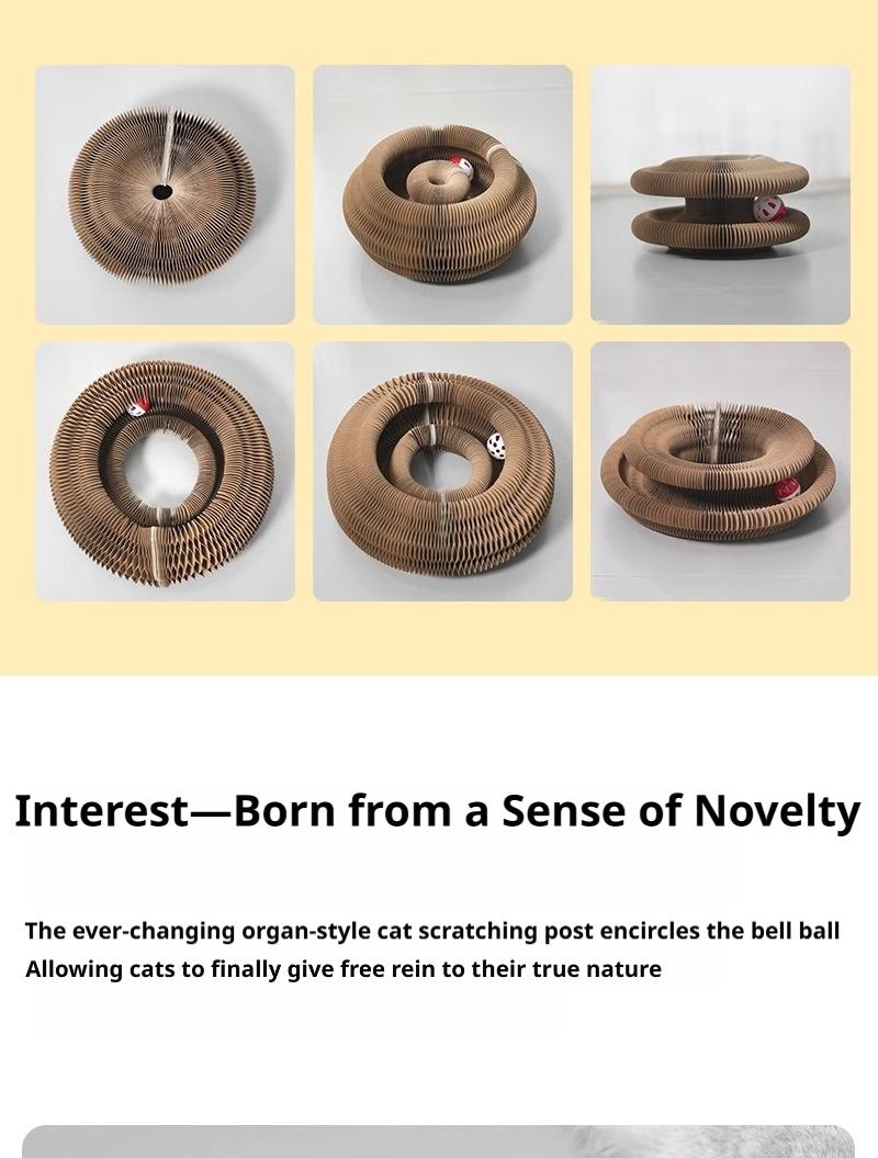 Foldable Magic Accordion Cat Scratcher with Bell, Corrugated Paper Wear-Resistant Cat Grinding Claw Nest, Interactive Self-Play Cat Toy for Boredom Relief