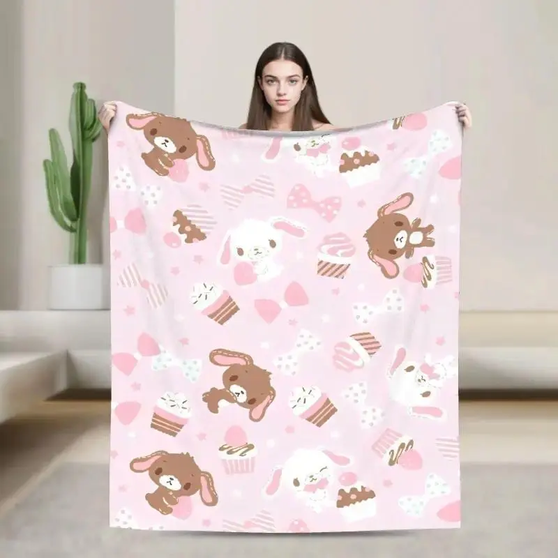 Sugarbunnies Kawaii Rabbit Flannel Blanket, Ultra soft fleece blankets, cooling blankets, bedding, bed accessories, Warm Sofa Bed Throw Birthday Christmas Gift For Girls Kids Cartoon Fans