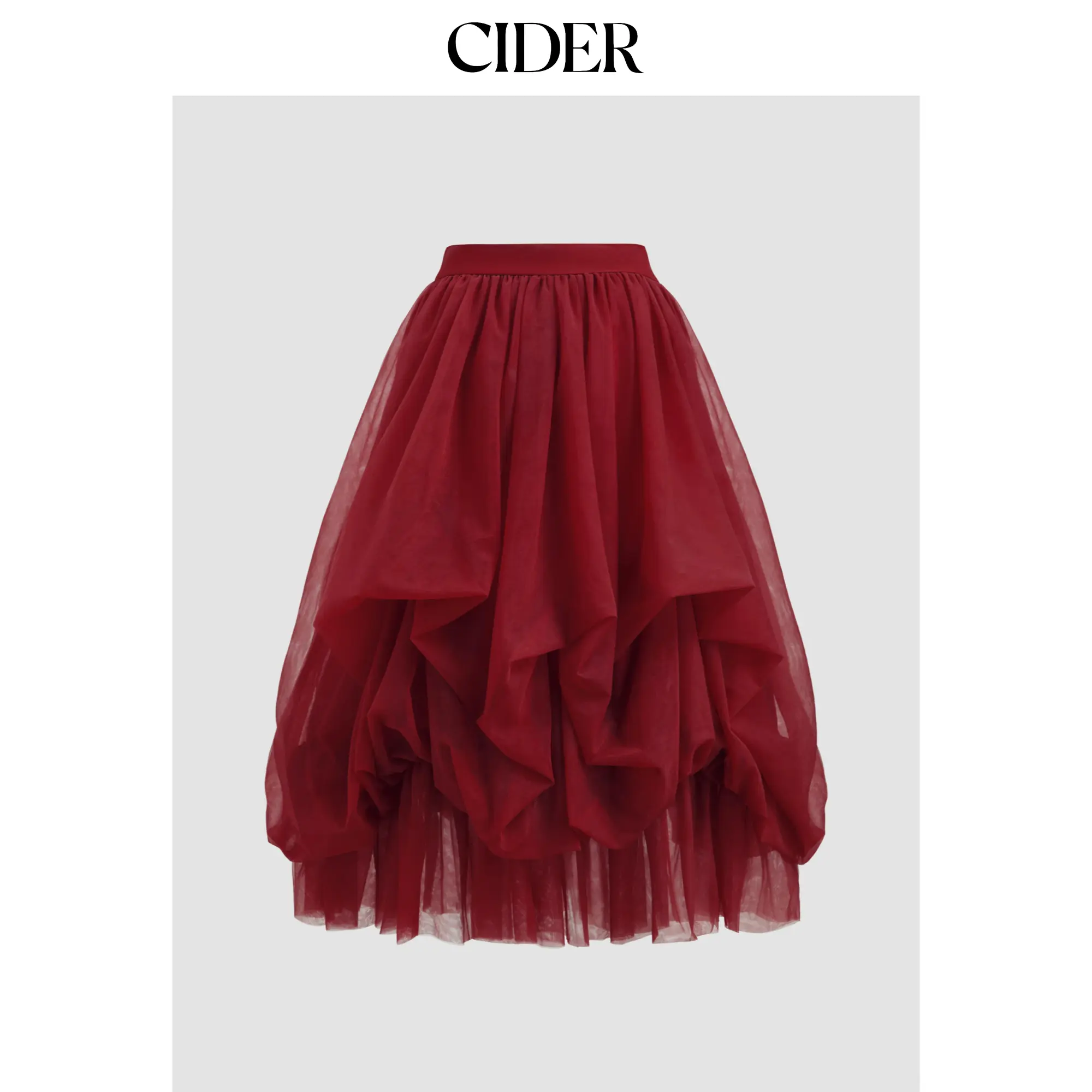 Cider [3 colors, size 0-26] Mesh Mid Rise Ruffle Tulle Maxi Skirt