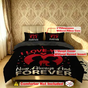The 3-piece couple's "I LOVE YOU" bedding set includes one bedspread and two pillowcases, without fillings. It's soft and comfortable, suitable for single beds and double beds, and ideal for use in bedrooms, dormitories, and hotels.