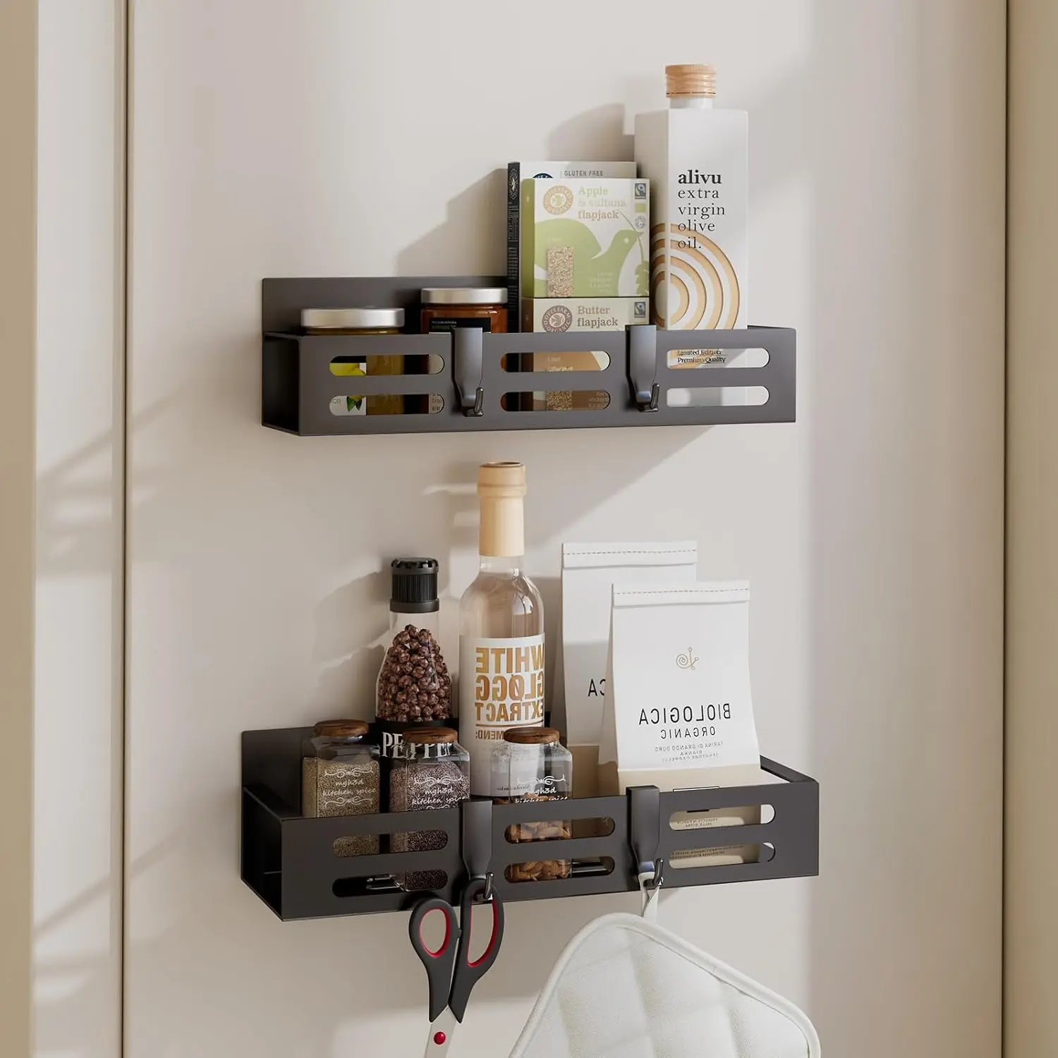 2 Pack   Rack for Refrigerator, Black  Shelf and Fridge Kitchen Cabinet Organizers Storage Seasoning Organization Mini Shelves, Organizadores de Cocina