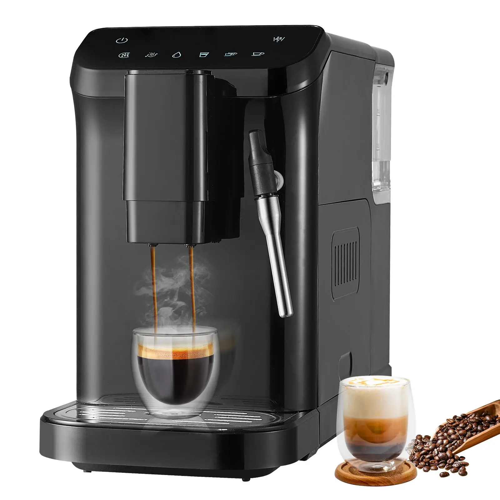 【DealsForYouDays】VEVOR Automatic Espresso Machine, 20 Bar Auto Coffee Machine with Frother Steam Wand, Built-In Grinder and 15-Level Grinding Settings, Professional Espresso Coffee Maker with 1.5L Water Tank