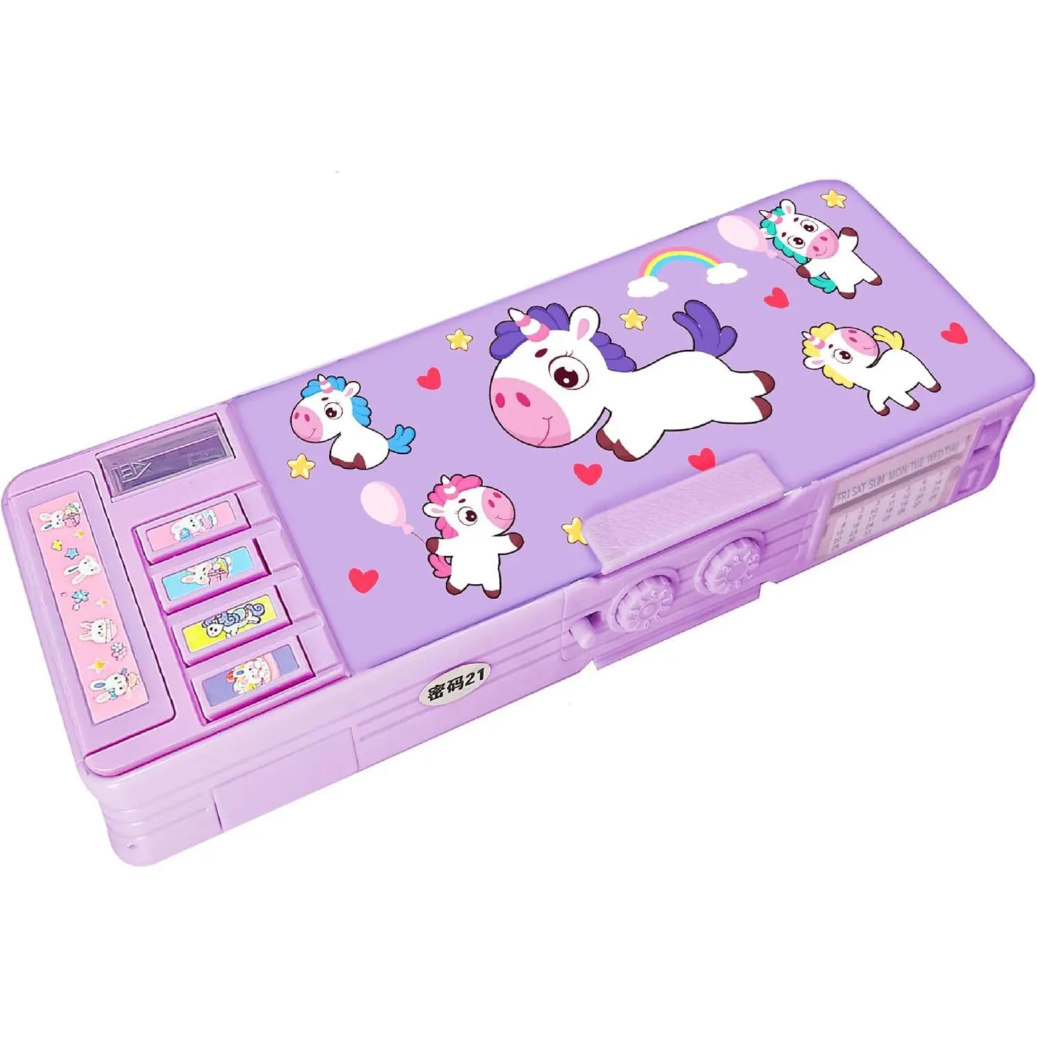 Unicorn Theme Pop-Up Multifunctional Pencil Case, Cute Cartoon Office/School Stationery Organizer with Sharpener, Schedule, Whiteboard, Gifts for Kids