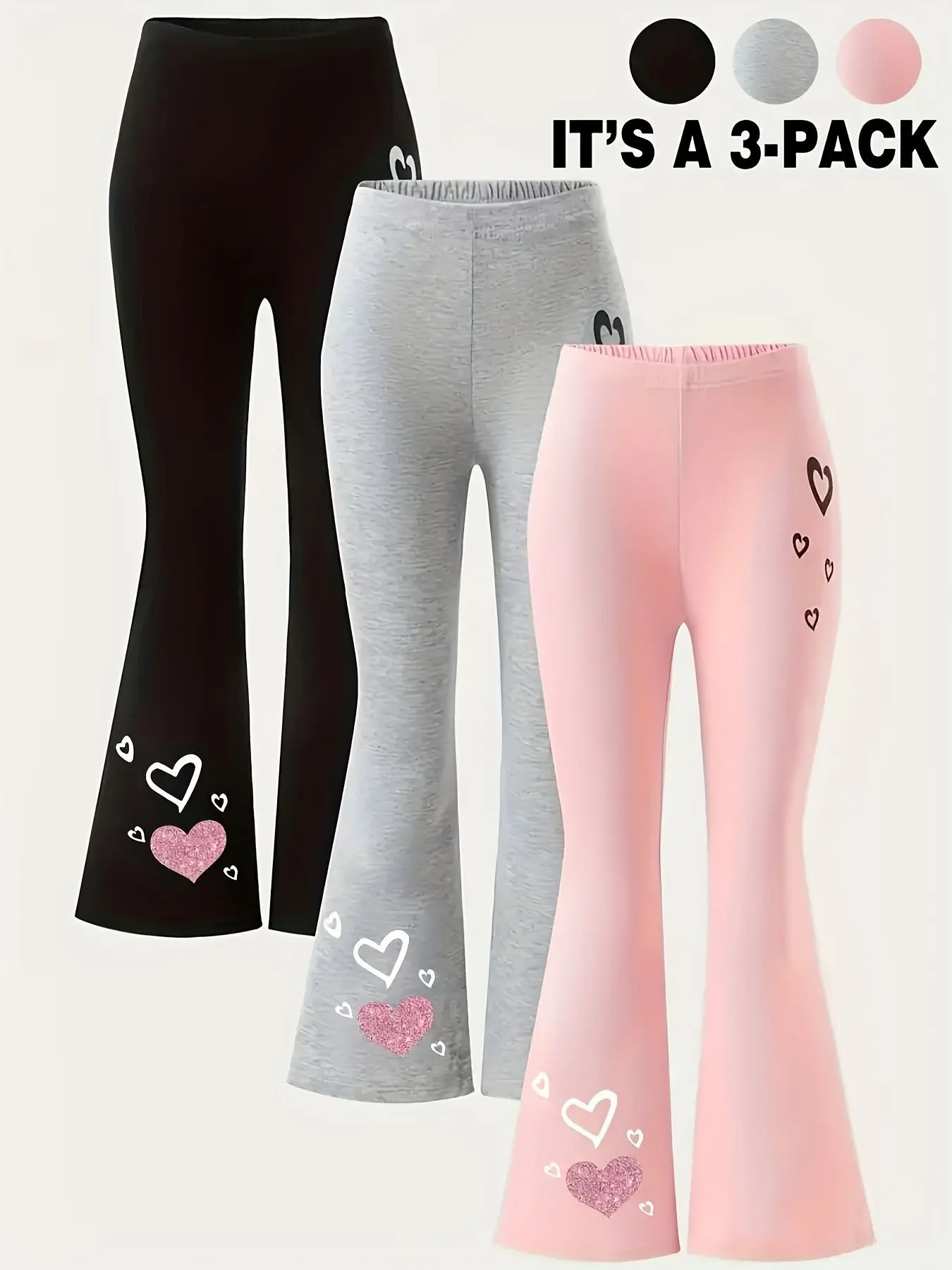 Girls' Star Print Elastic Waistband Bell Bottom Pants Set, Trendy Silhouette, Comfortable Casual Slim-Fit Pants for Ages 3+, Outdoor Use, All-Season Wear