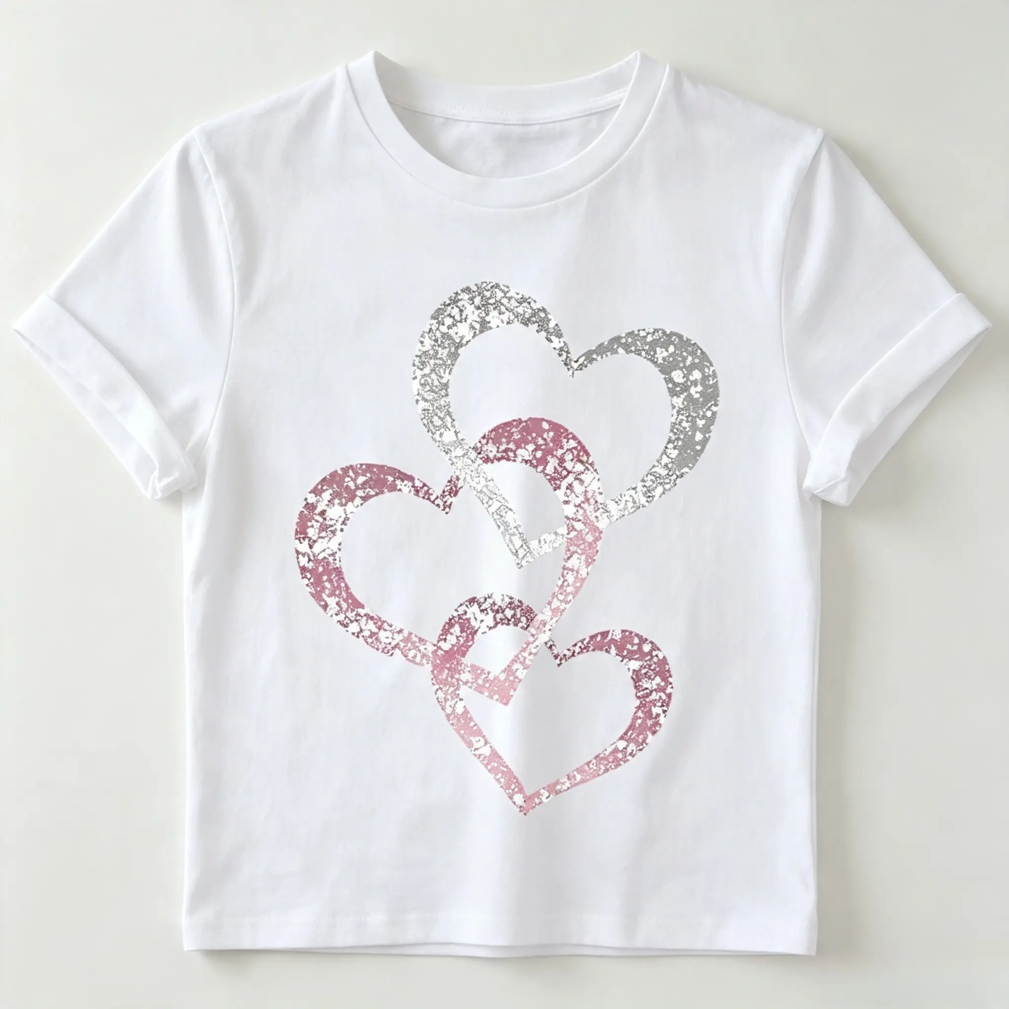 Glitter Texture Intertwined Heart Graphic Crop Cotton T‑Shirt, Oversized Comfort Fashion Outfit, Cute Romantic Top, Best Valentine’s Day Holiday Gift for Her