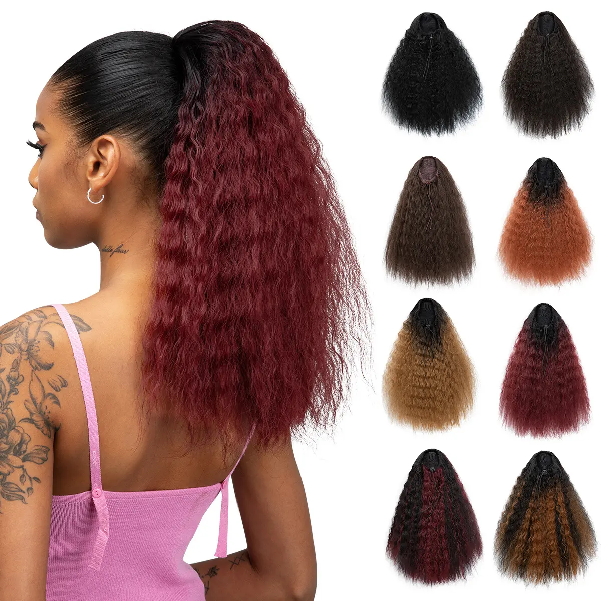 Ponytail Wig for Women – Drawstring Cornrow Synthetic Long Straight Heat-Resistant Fiber Wig, African American Yaki Ponytail Extension