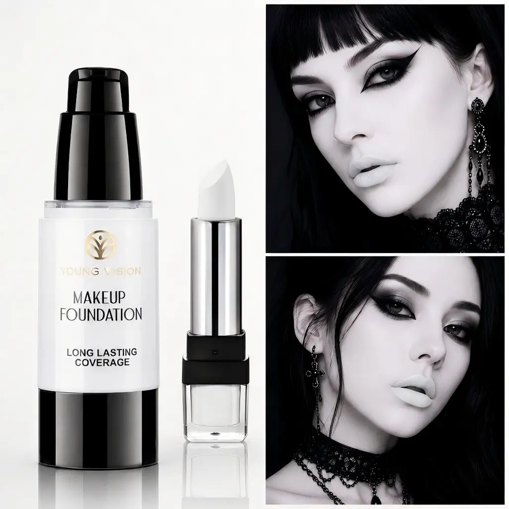 YOUNG VISION Halloween Makeup Kit, High Coverage Foundation Liquid + Matte Lipstick, Creative Artistic Makeup Set